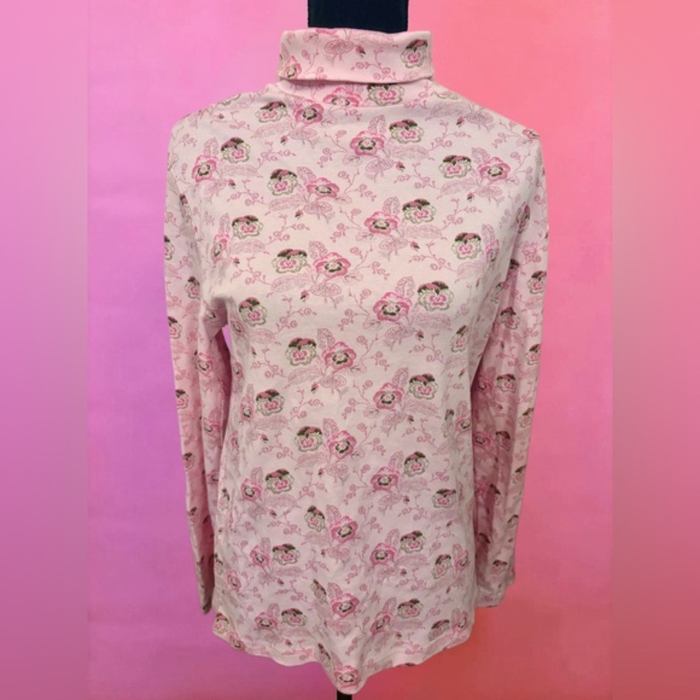 Vintage 90s Basic Editions Fairy Pink Floral Longsleeve Turtleneck Top - Large